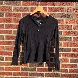 Faded Glory Black Waffle Knit Button Down Long Sleeve Top